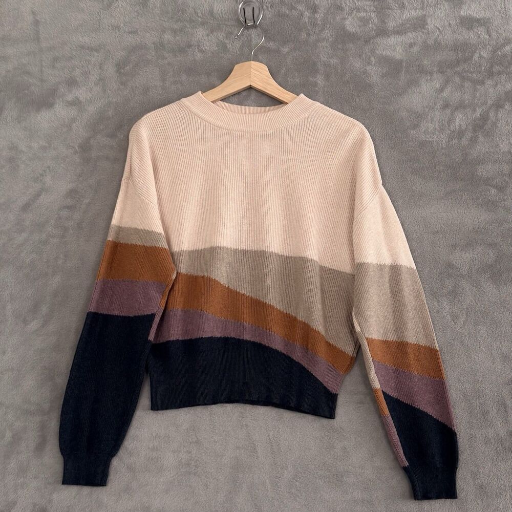 prAna Desert Road Sweater Womens XS Ribbed Colorblock Y2K Preppy